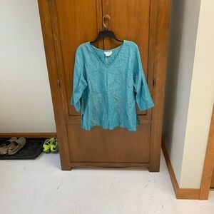 Harper Greer 💯 linen tunic top shirt blouse XXS 21 in pit length 26in #easter